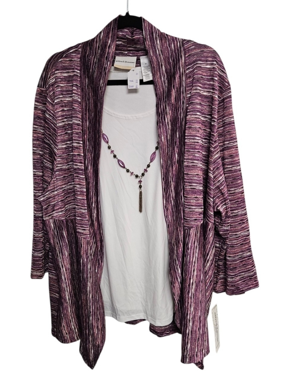Alfred Dunner Purple Space-Dyed Open Front Cardigan